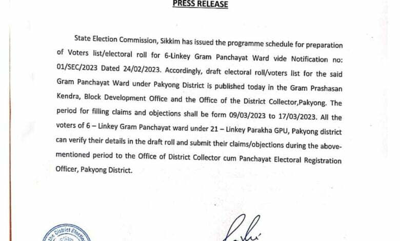 DC directs voters of 6-Linkey Gram Panchayat ward Pakyong to verify details in draft roll 1 FB IMG 1678364963035 Sikkim Breaking News | Trending News